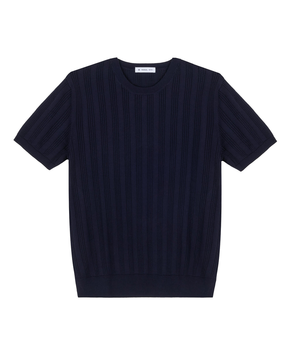 blue perforated vertical stripe cotton t-shirt