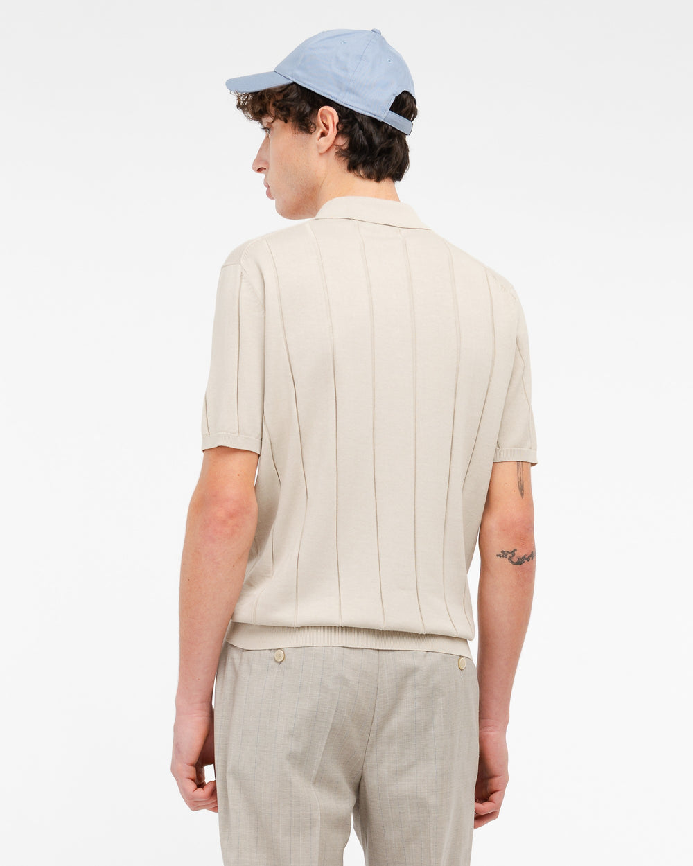 beige flat fronted cotton polo shirt