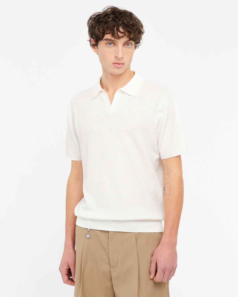 white open collar polo shirt in cotton