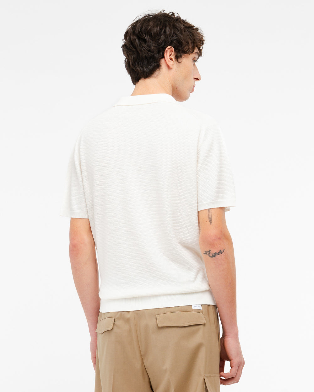 white open collar polo shirt in cotton