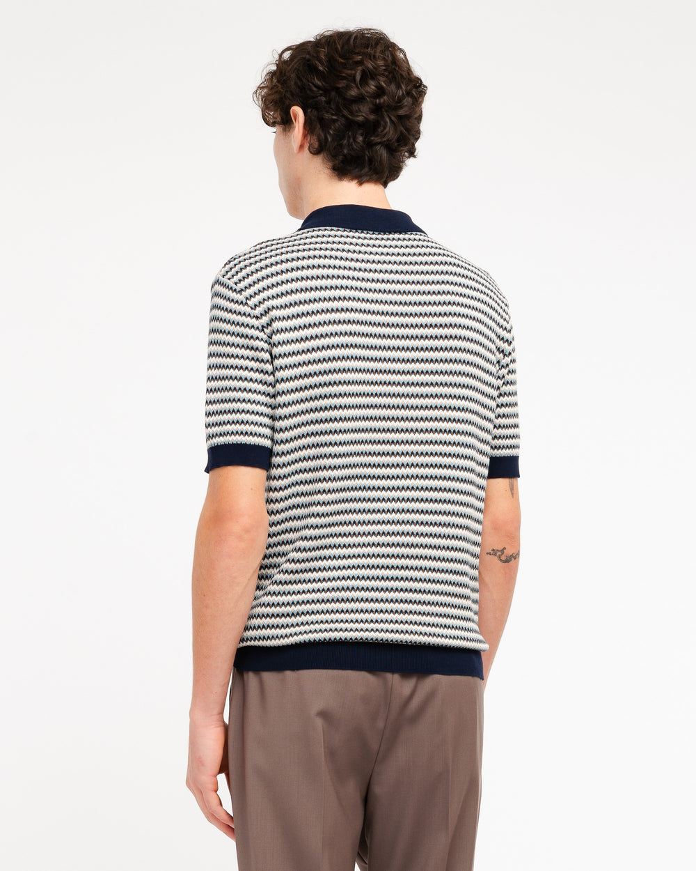 light blue multicoloured geometric jacquard polo shirt in cotton