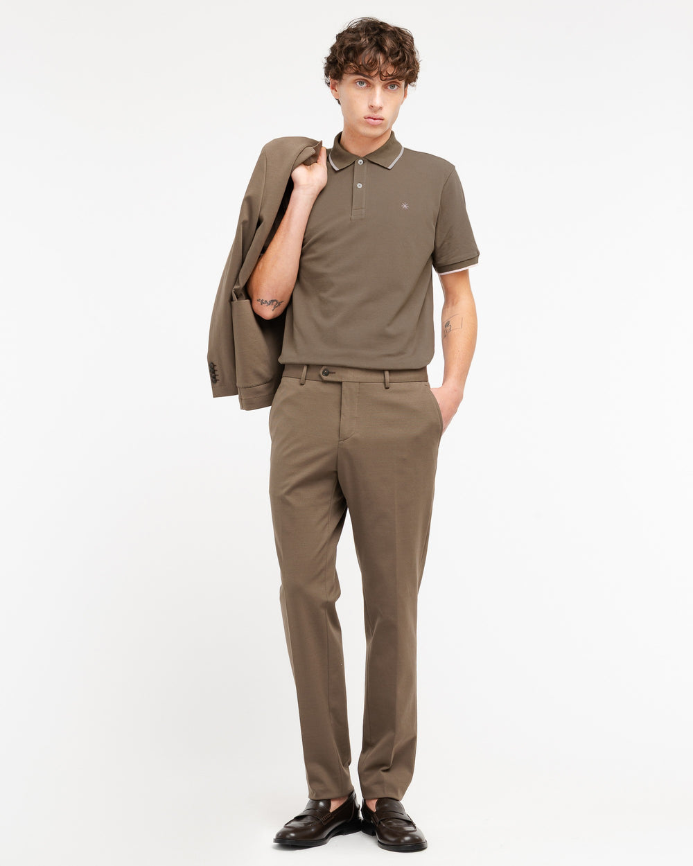 brown contrasting piquet polo shirt