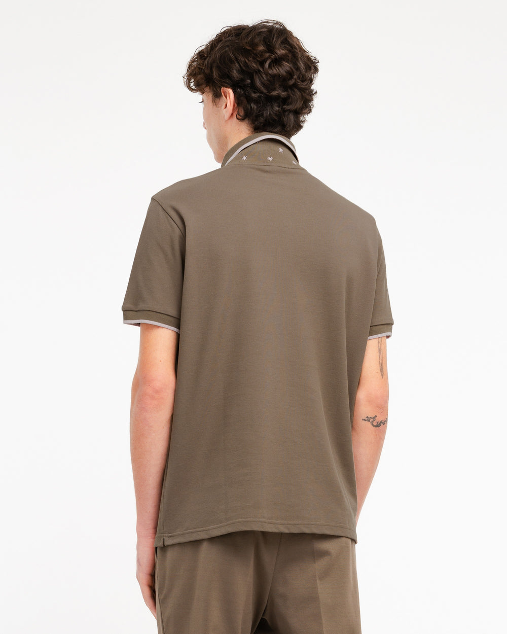 brown contrasting piquet polo shirt