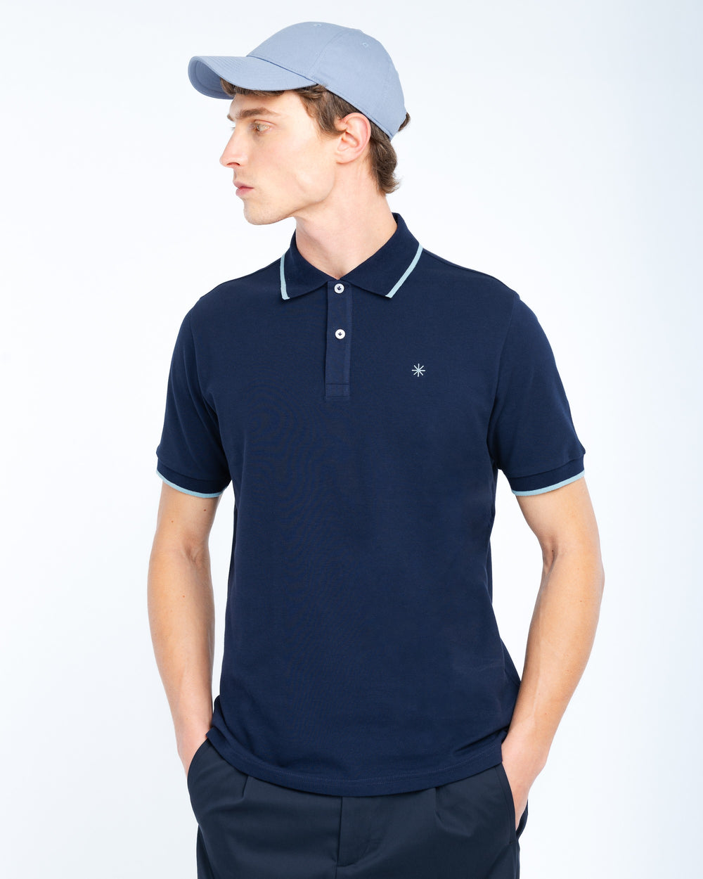 blue contrasting piquet polo shirt