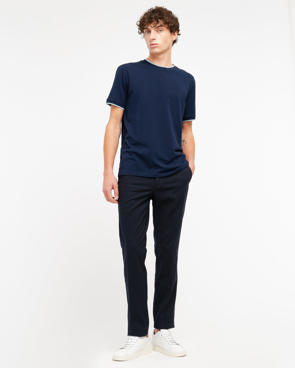 blue contrast stretch cotton jersey t-shirt