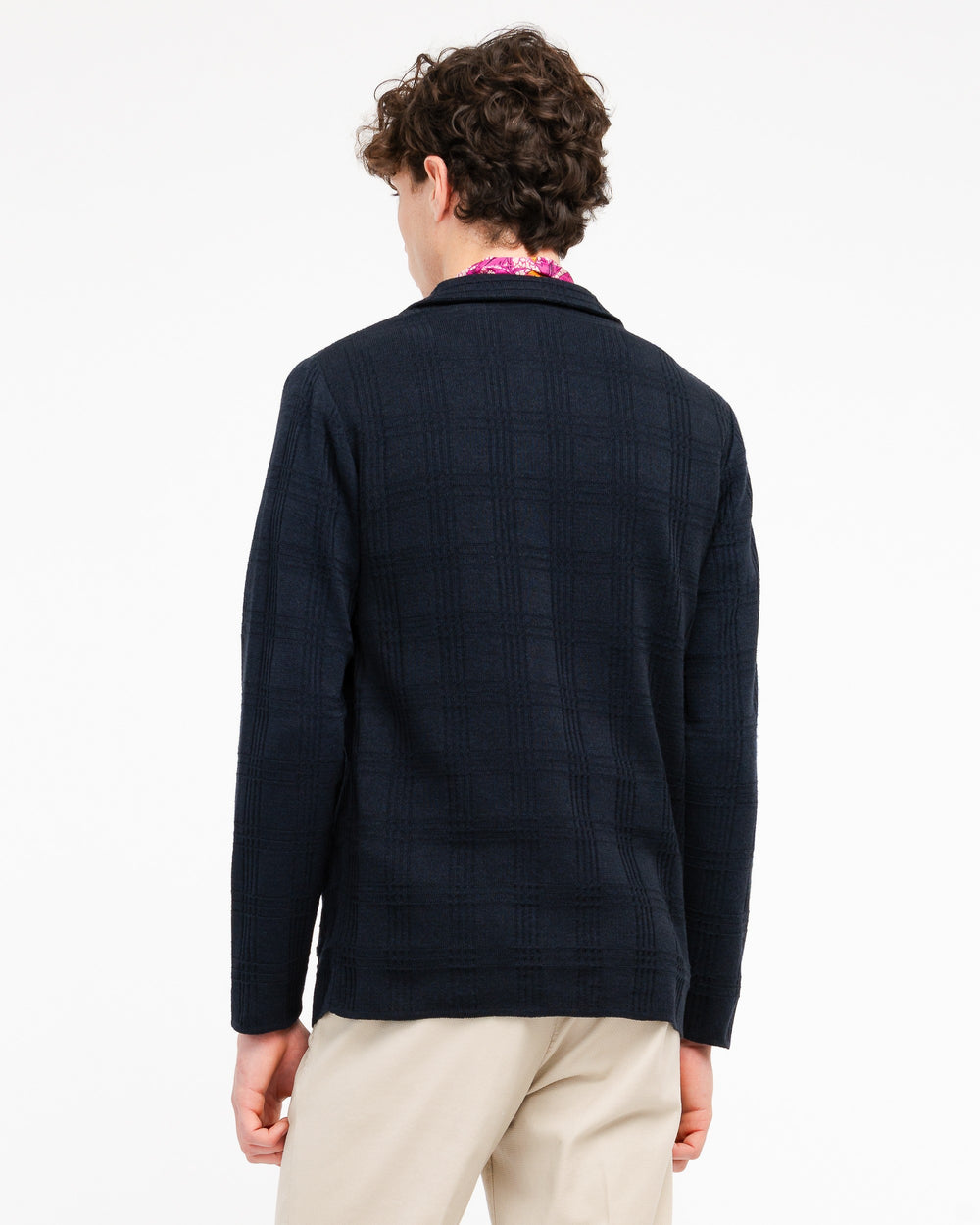blue tone on tone welsh knit blazer in cotton blend