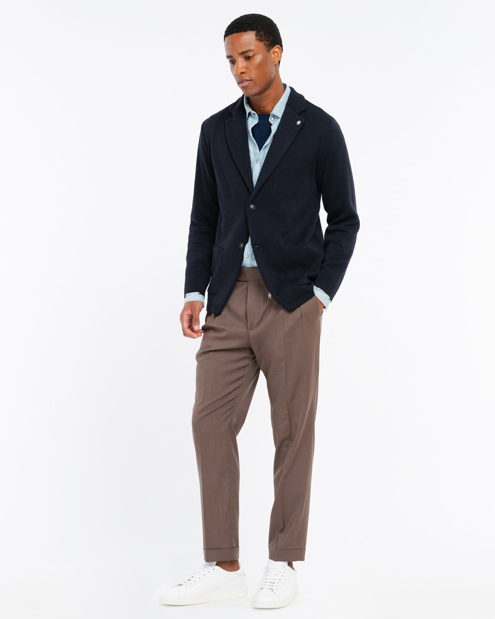 blue satin cotton blend knitted blazer