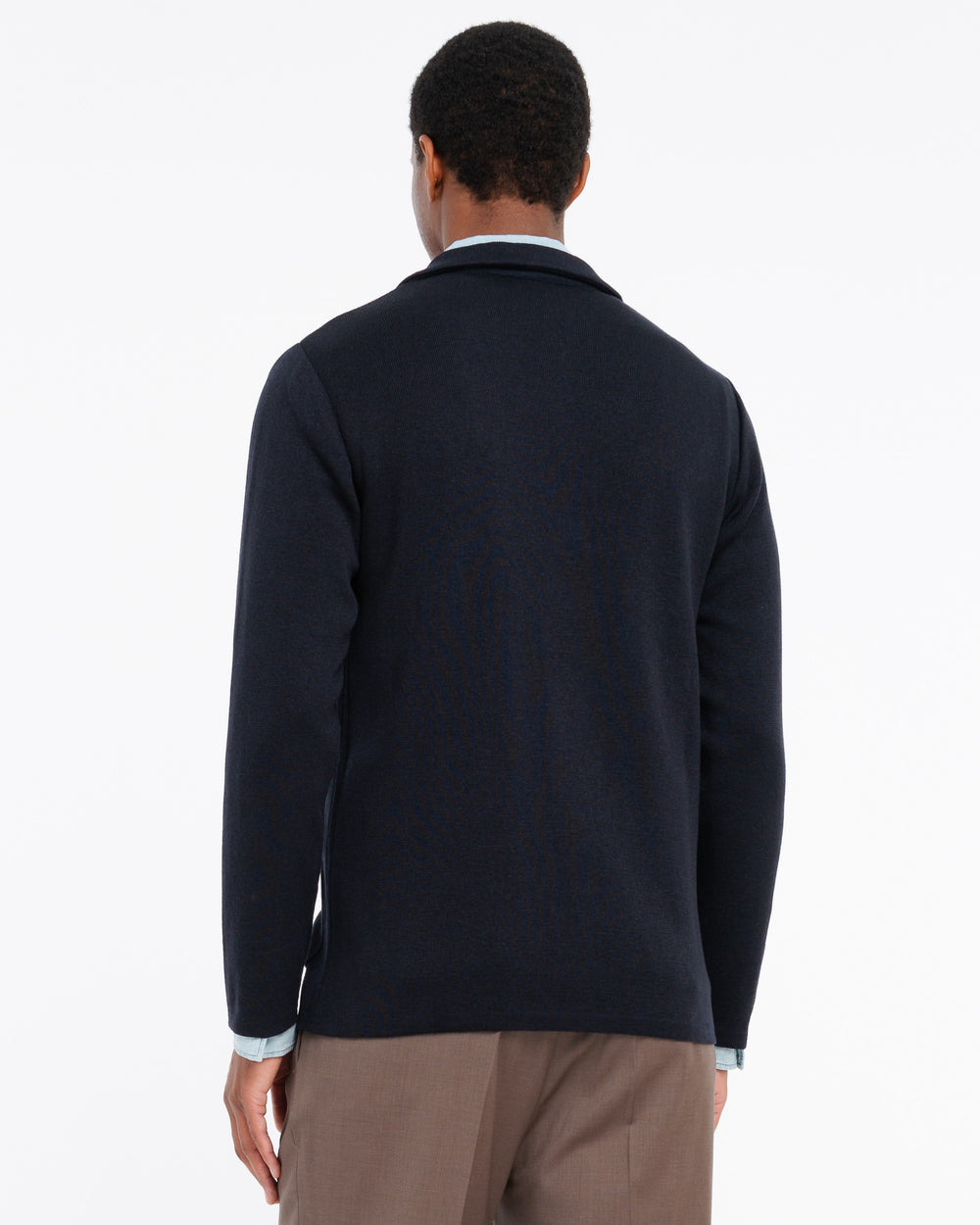 blue satin cotton blend knitted blazer