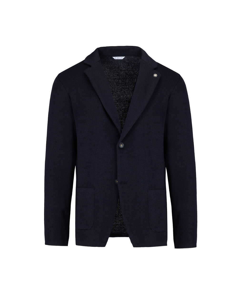 blue satin cotton blend knitted blazer