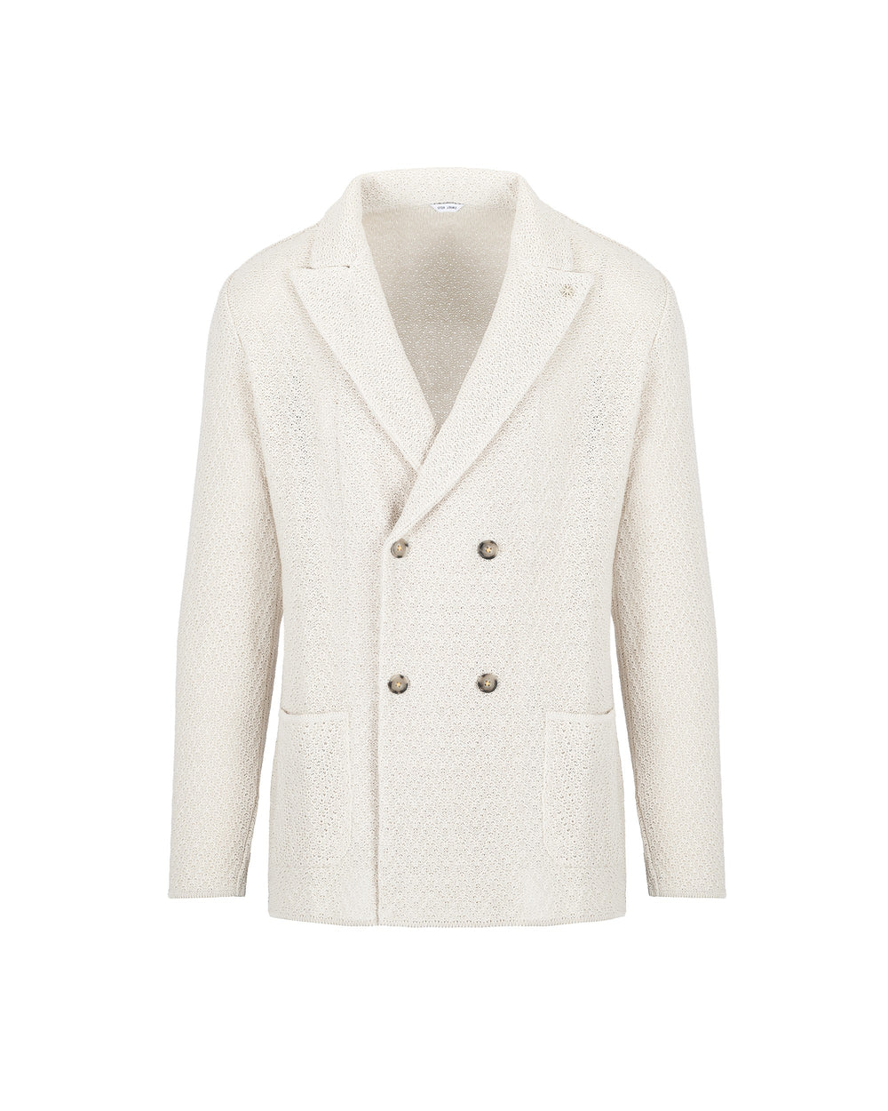 white double breasted cotton interlock stitching knitted blazer