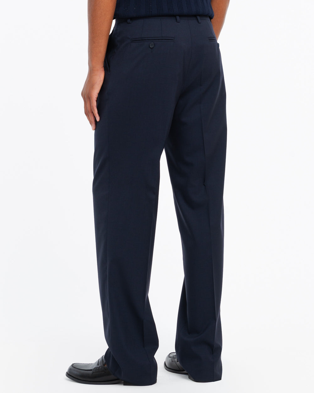 blue relaxed fit double pleat trousers in cool stretch wool