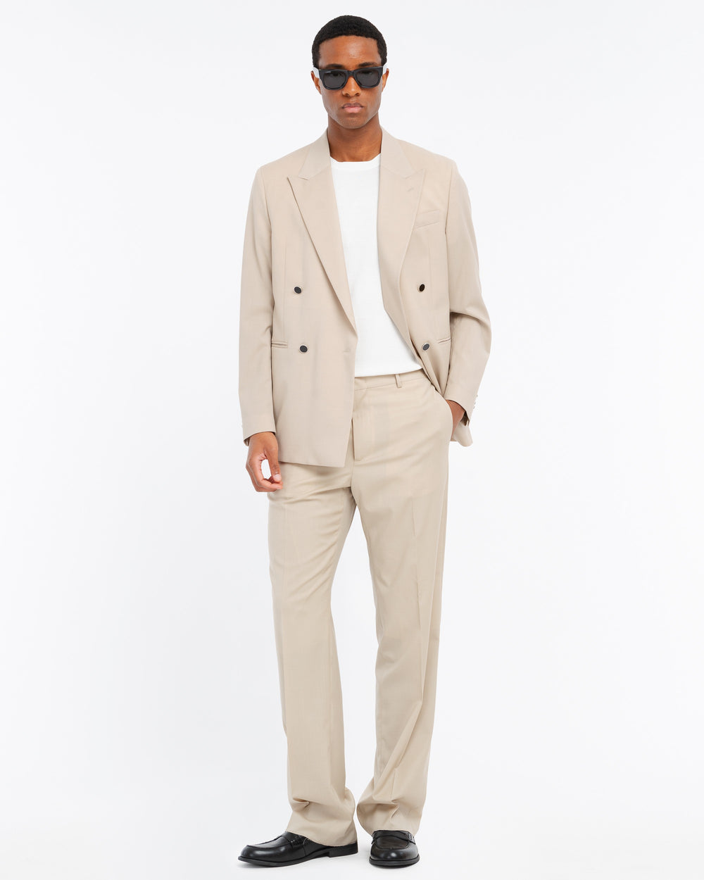 beige relaxed fit cool stretch wool chinos