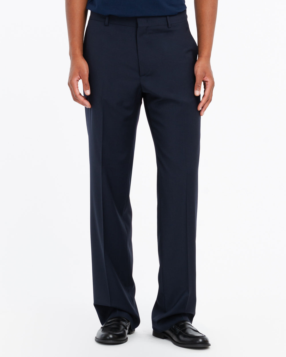 blue relaxed fit cool stretch wool chinos