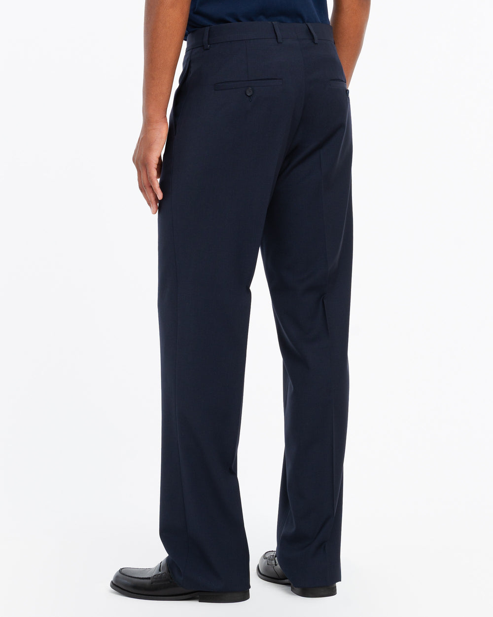 blue relaxed fit cool stretch wool chinos
