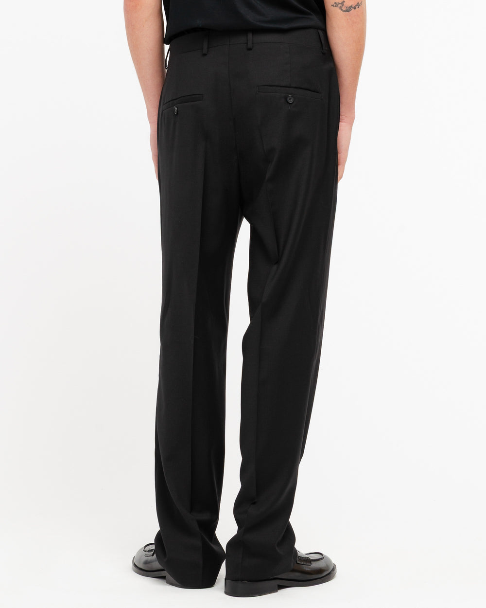 black relaxed fit cool stretch wool chinos