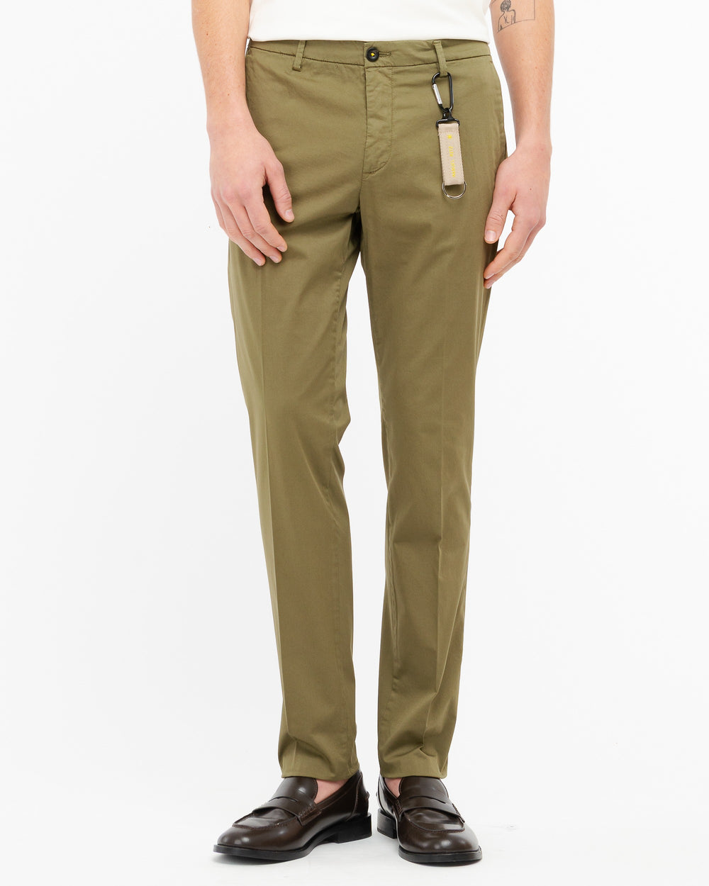 green stretch cotton satin skinny trousers
