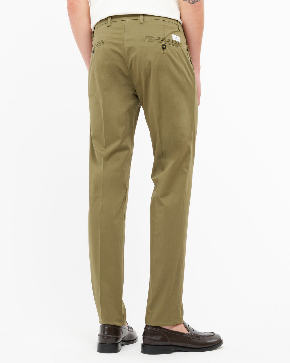 green stretch cotton satin skinny trousers