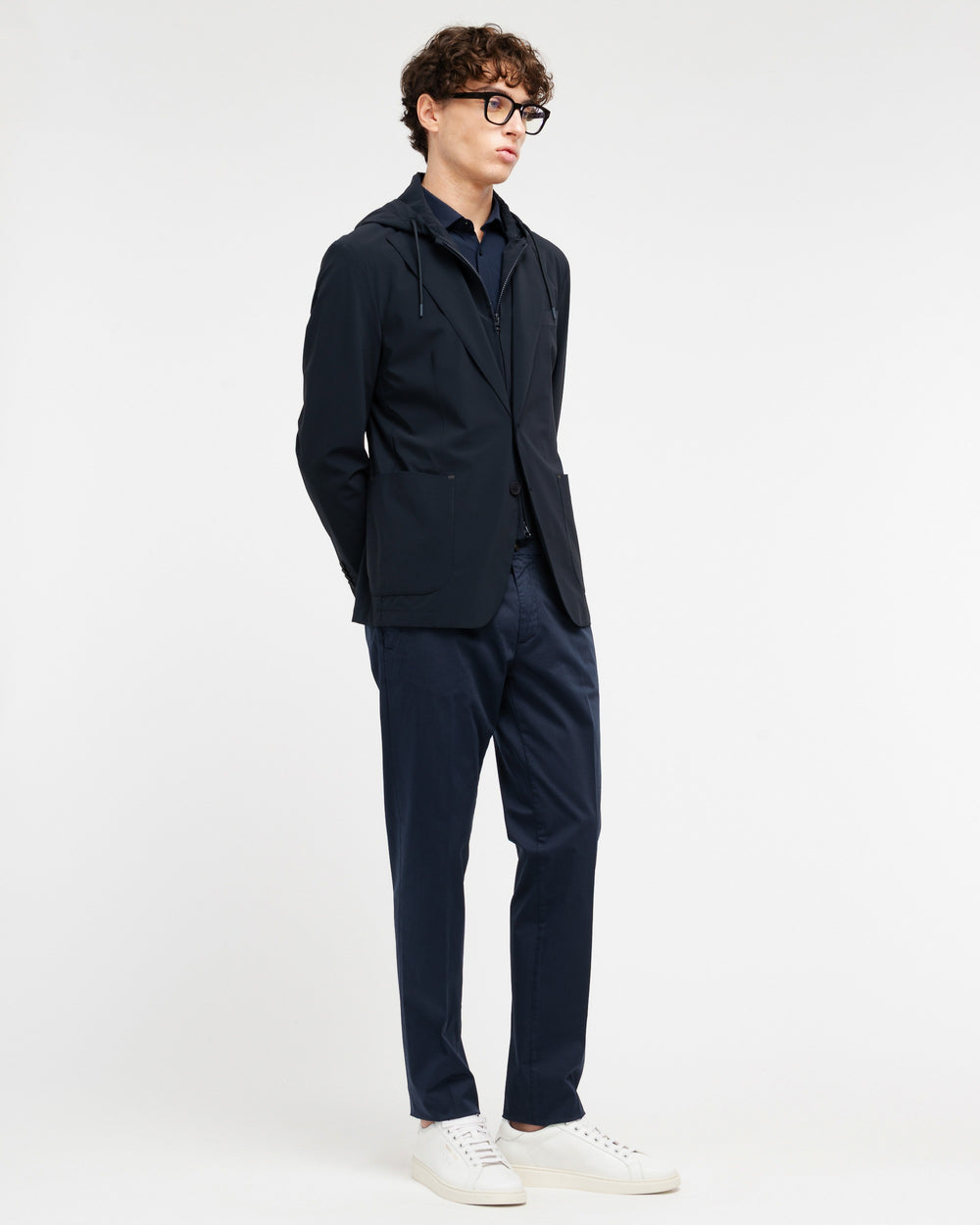 blue stretch cotton satin skinny trousers