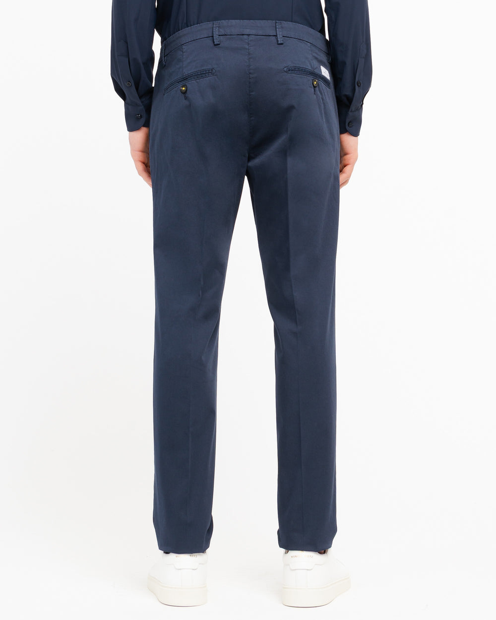 blue stretch cotton satin skinny trousers