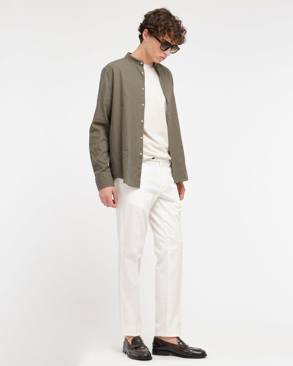 white slim fit micro textured stretch cotton trousers