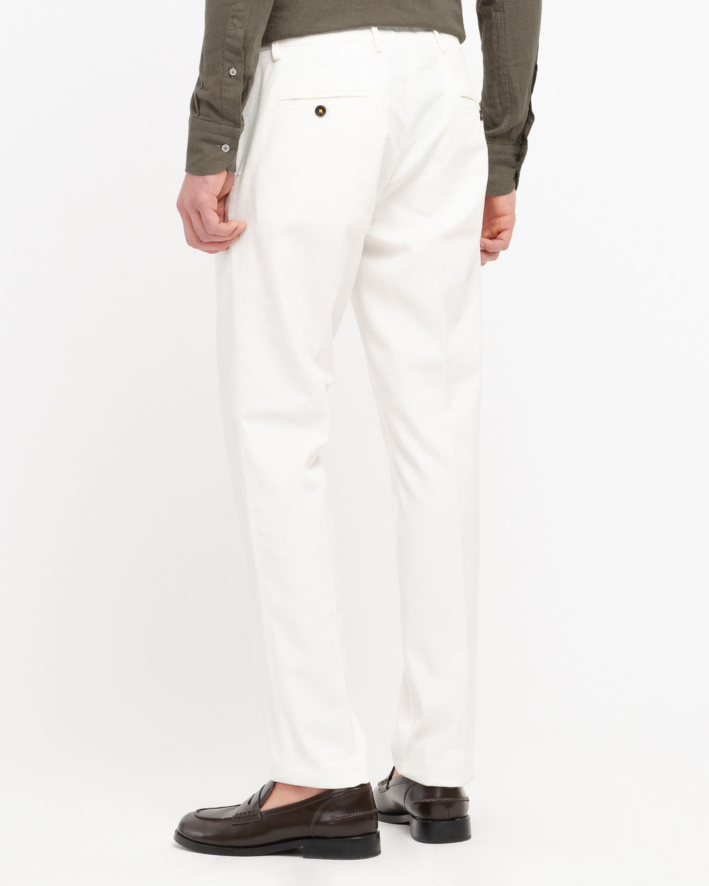 white slim fit micro textured stretch cotton trousers