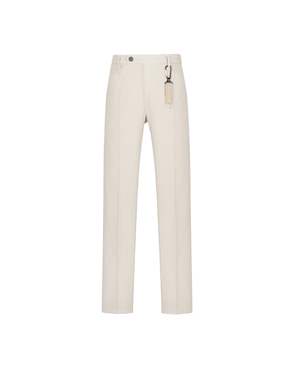 beige slim fit micro textured stretch cotton trousers