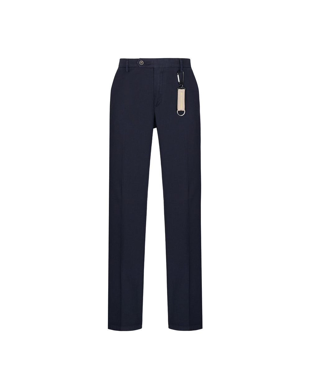 blue slim fit micro textured stretch cotton trousers