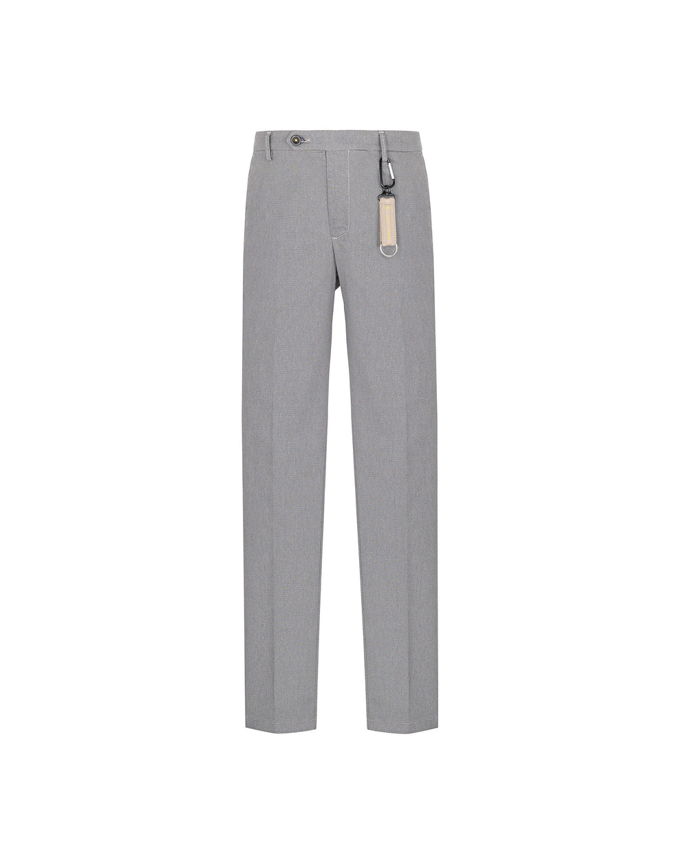 beige slim fit micro textured stretch cotton blend trousers