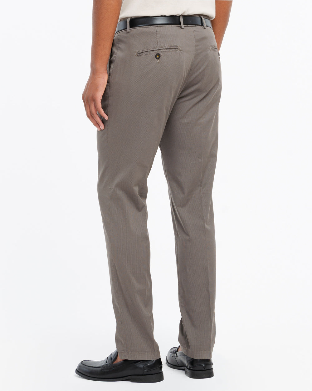 brown micro texture twill cotton stretch pleated trousers