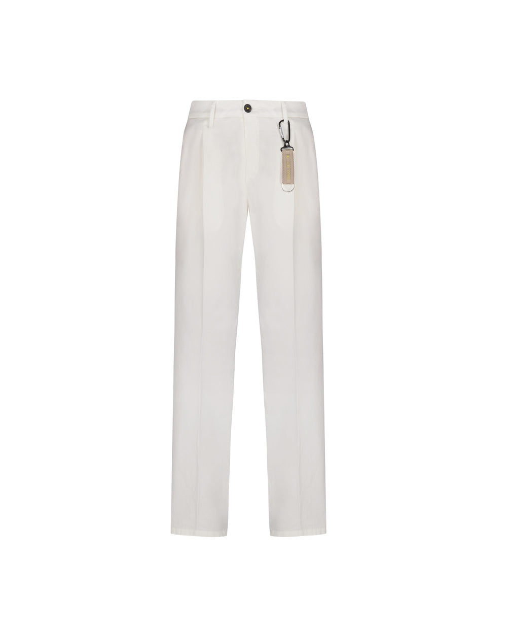 white stretch cotton twill pleated trousers