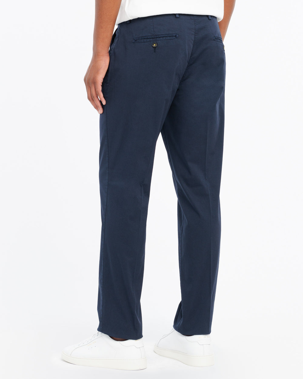 blue stretch cotton twill pleated trousers