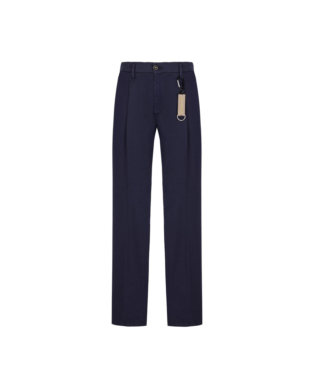 blue stretch cotton twill pleated trousers