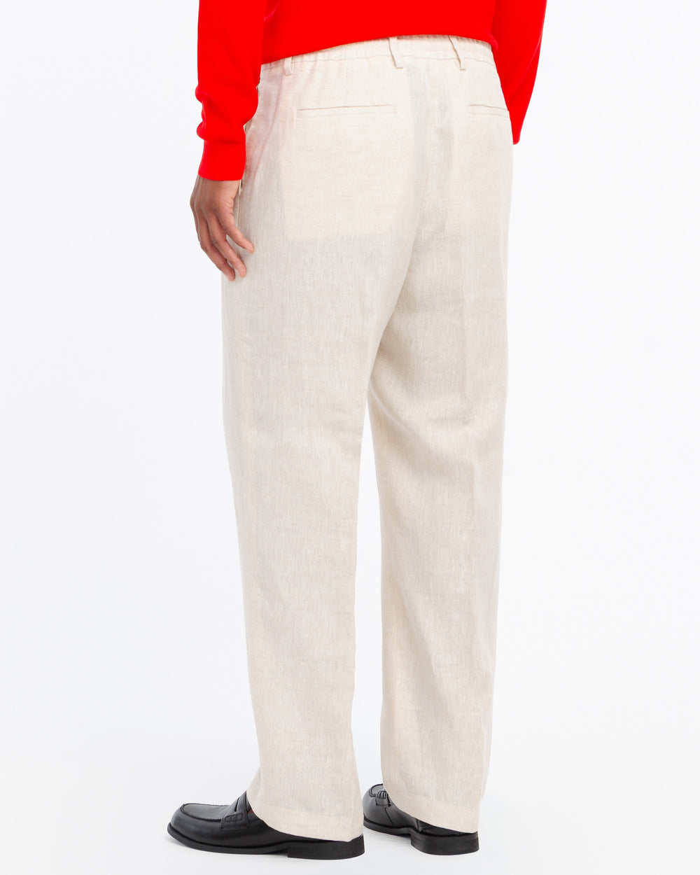 beige relaxed drawstring chinos in linen