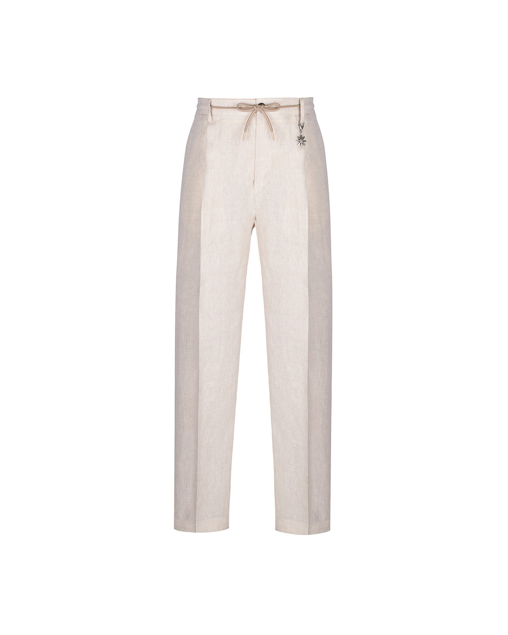 beige relaxed drawstring chinos in linen