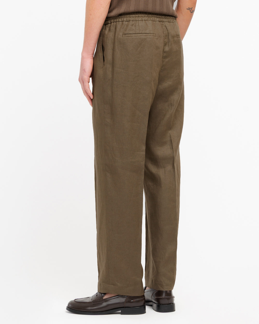 brown relaxed drawstring chinos in linen