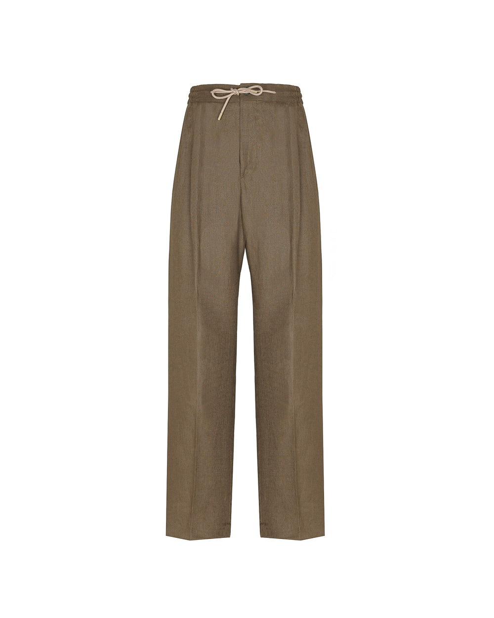 brown relaxed drawstring chinos in linen