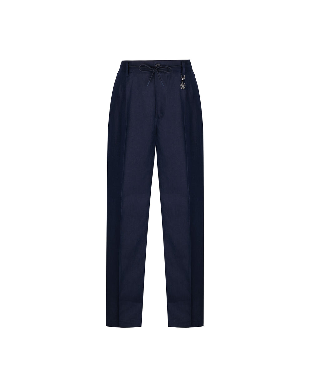 blue relaxed drawstring chinos in linen