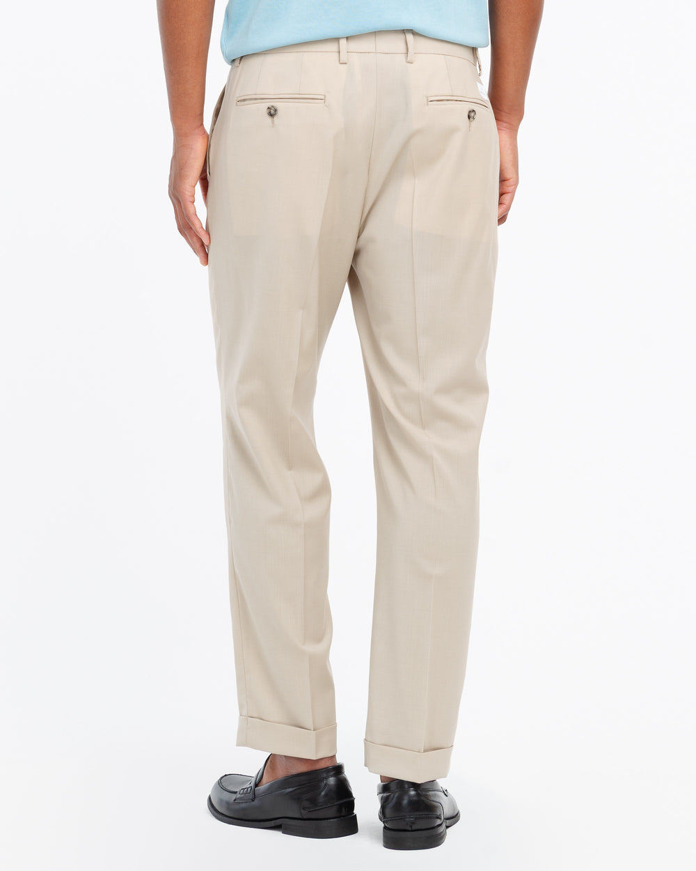 beige chinos with turn ups in cool stretch wool