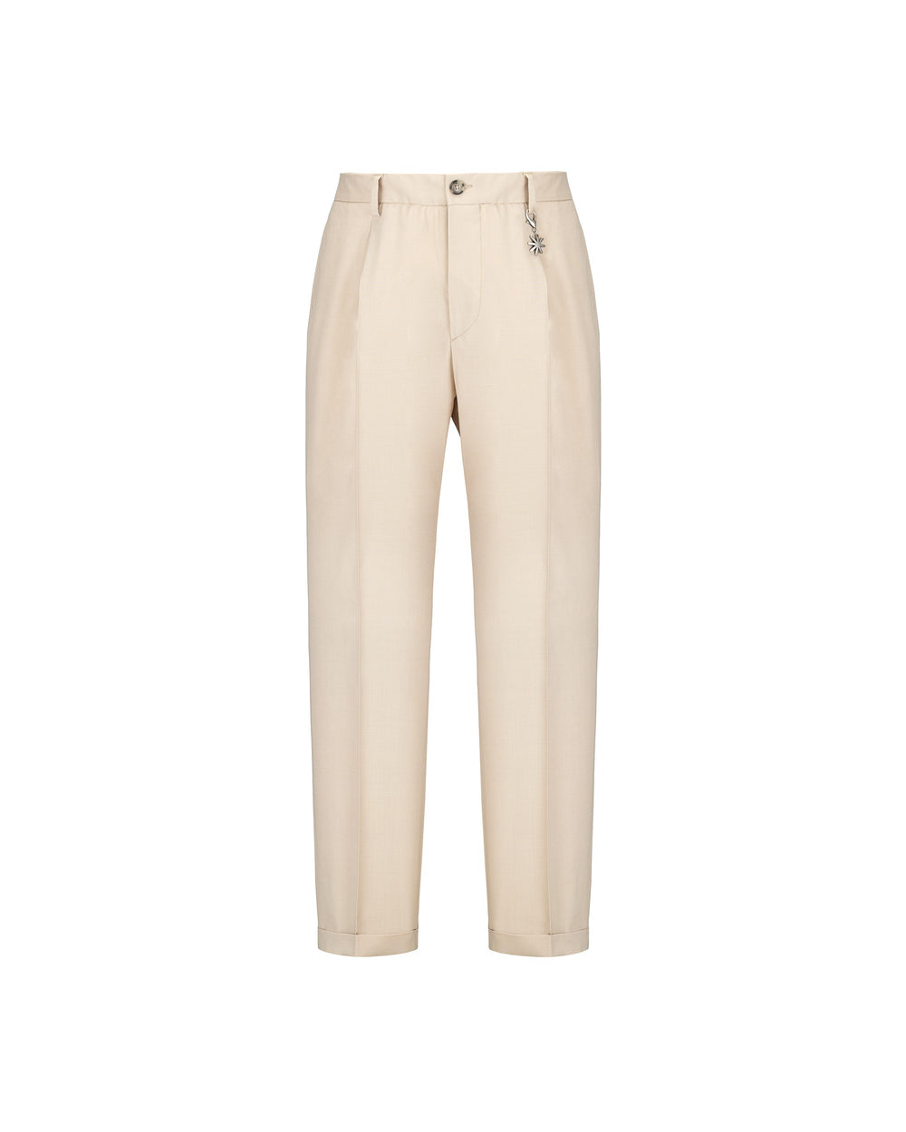 beige chinos with turn ups in cool stretch wool