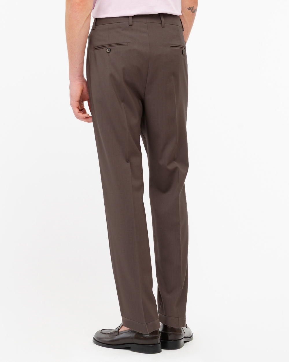 Chino con risvolto fresco di lana stretch marrone