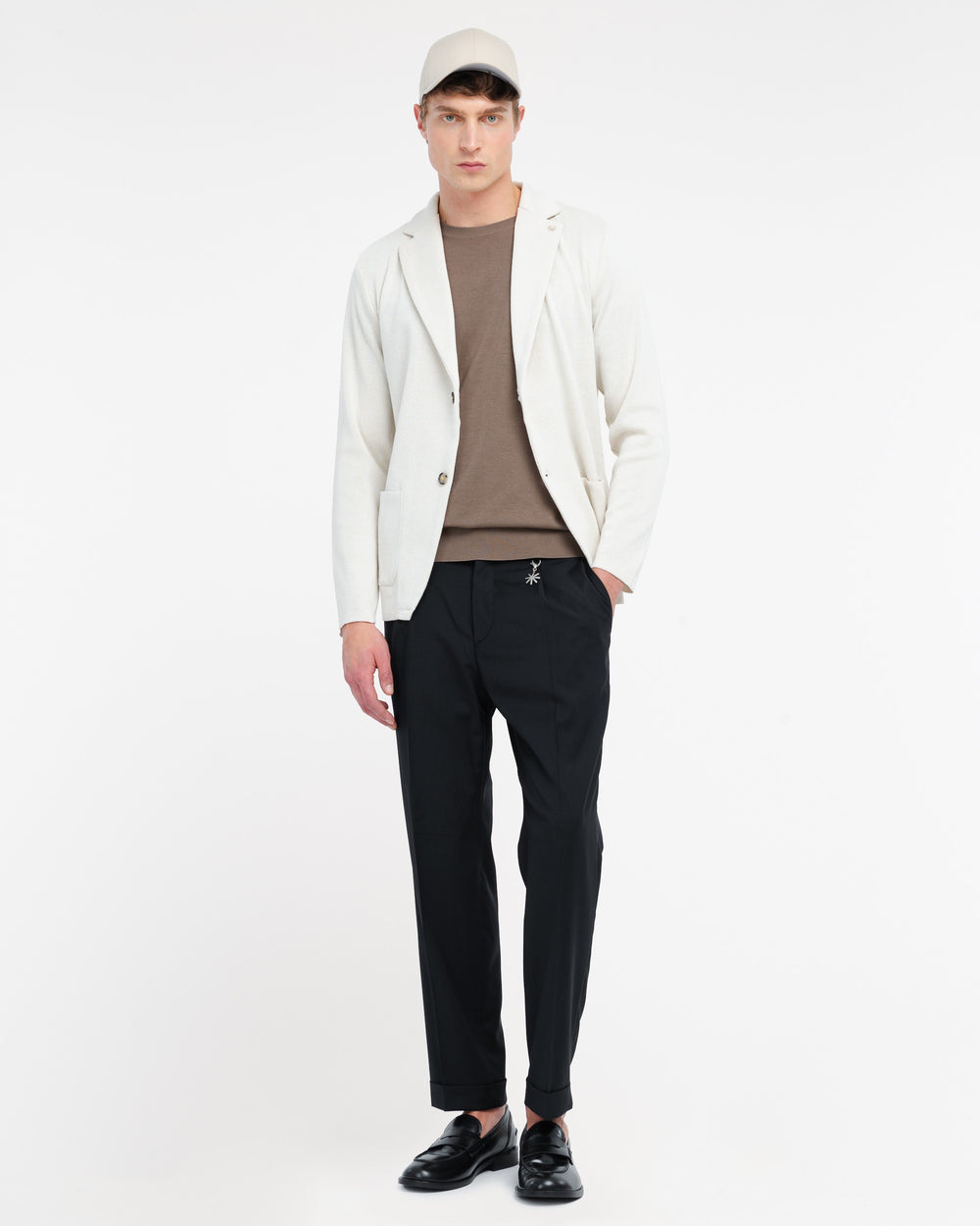 black chinos with turn ups in cool stretch wool