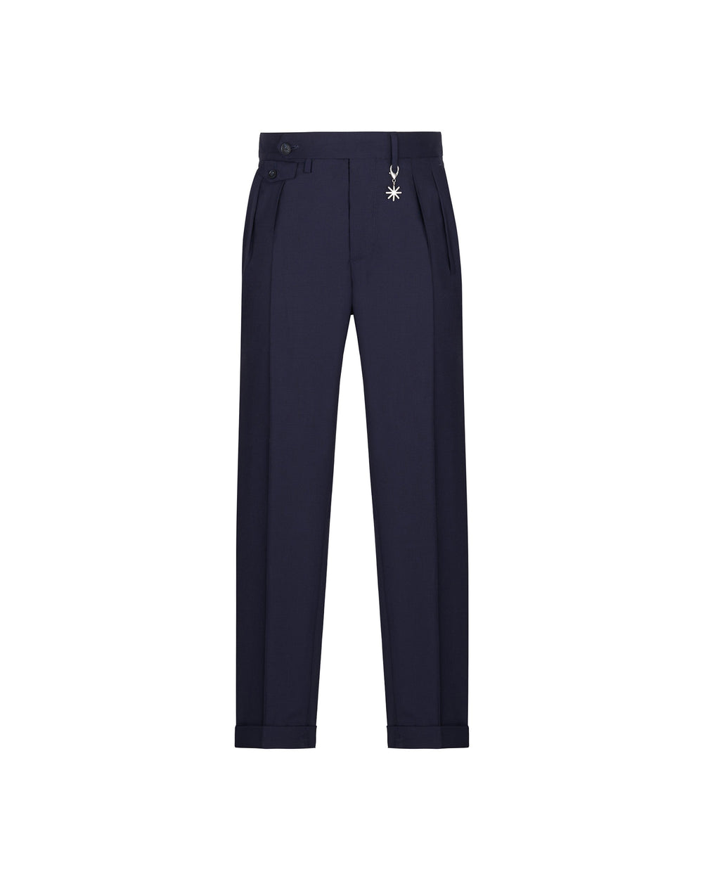 blue stretch cool wool double pleat trousers