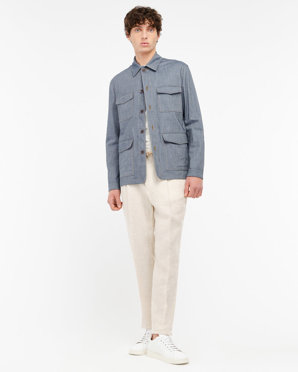 beige washed linen jogging trousers