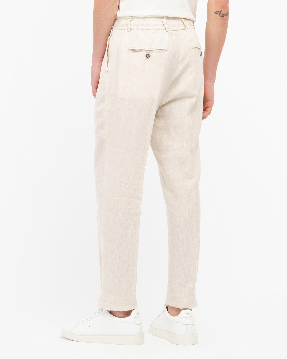 beige washed linen jogging trousers