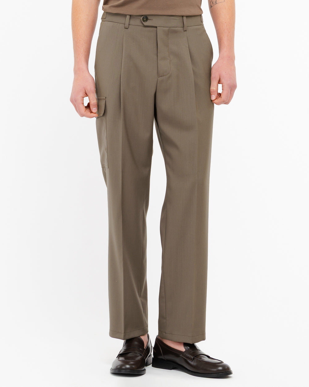 brown cool stretch wool cargo trousers