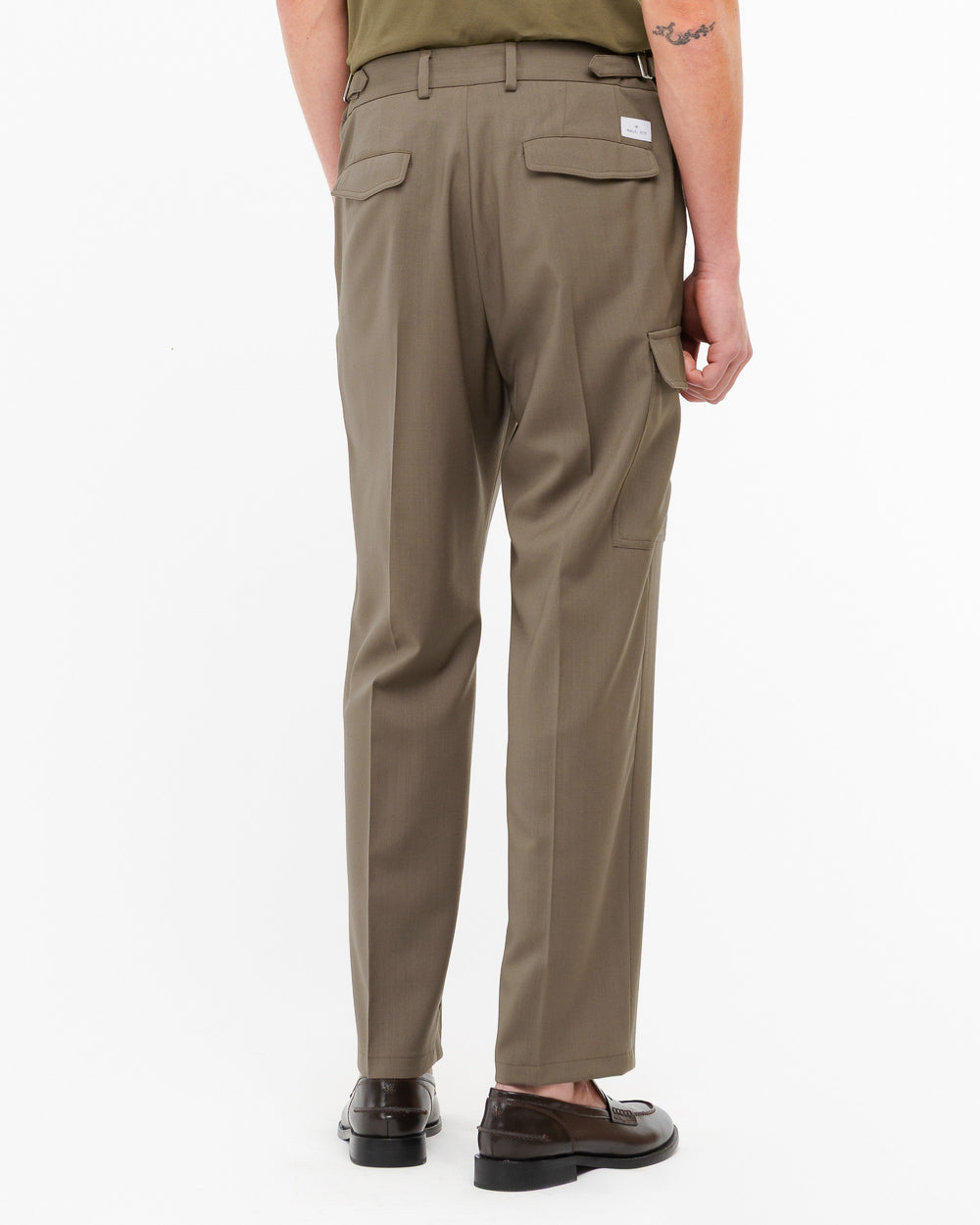 brown cool stretch wool cargo trousers