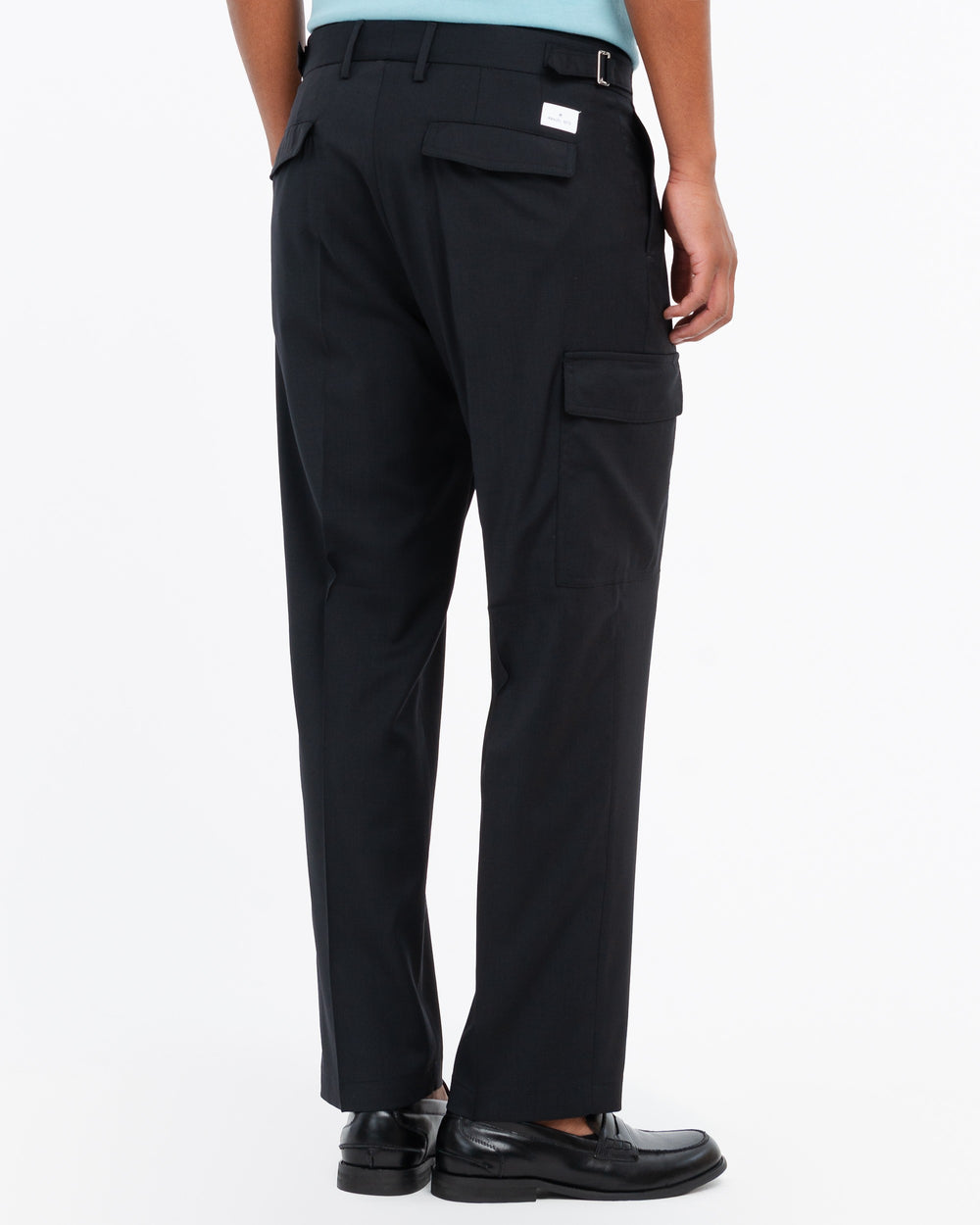 black cool stretch wool cargo trousers