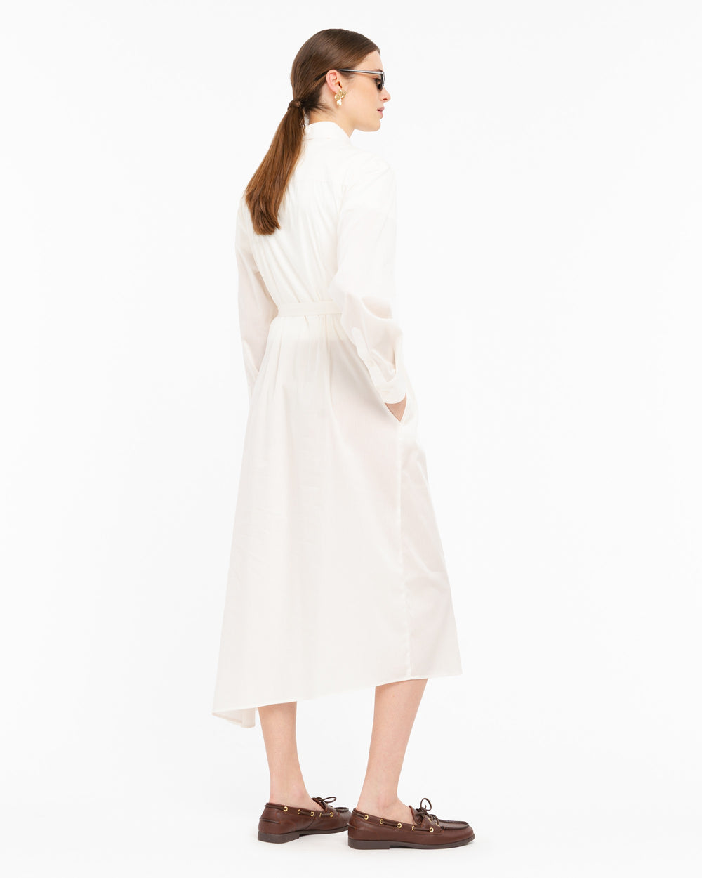white stretch cotton blend poplin shirt dress