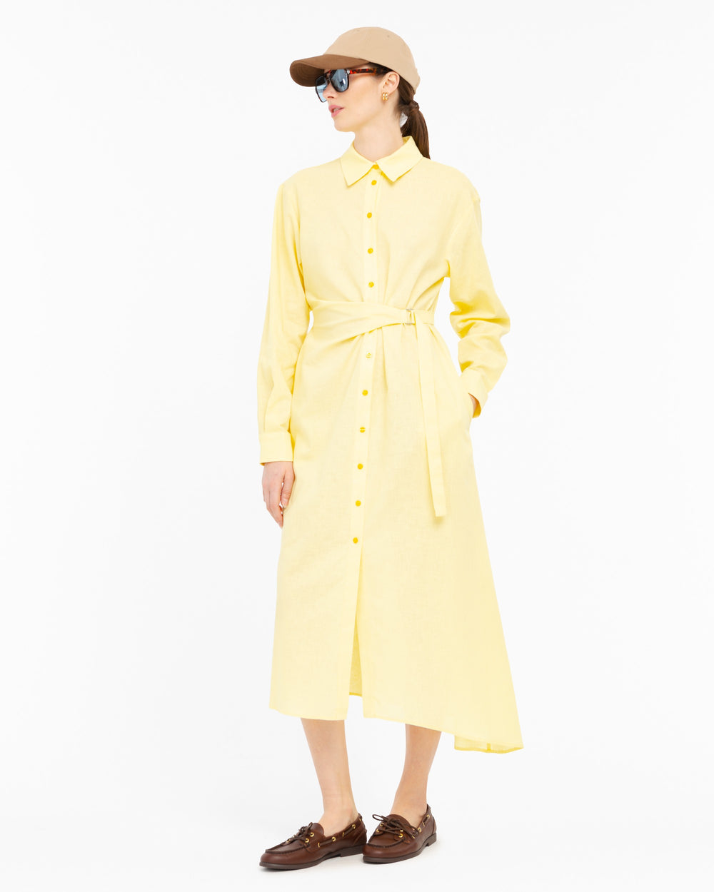 yellow linen cotton shirt dress
