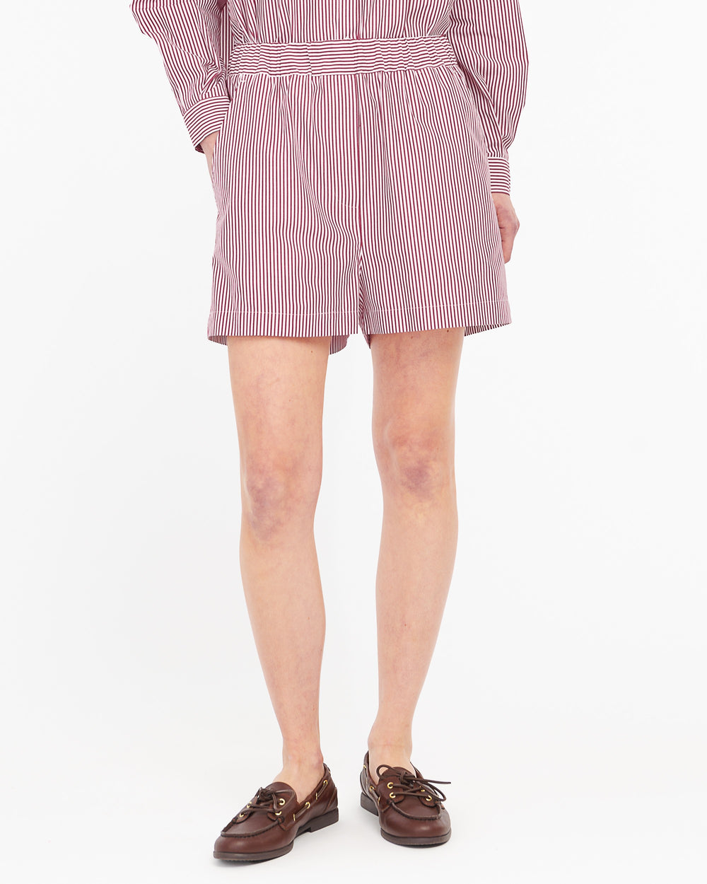 red cotton striped bermuda shorts